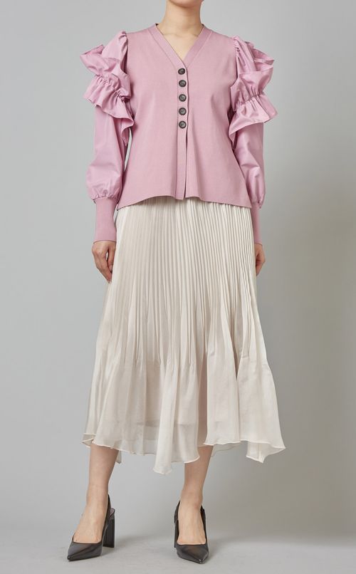 フリルショルダーニットカーディガン