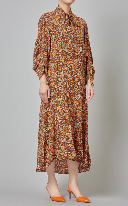 ボウタイフラワープリントワンピース