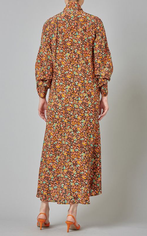 ボウタイフラワープリントワンピース