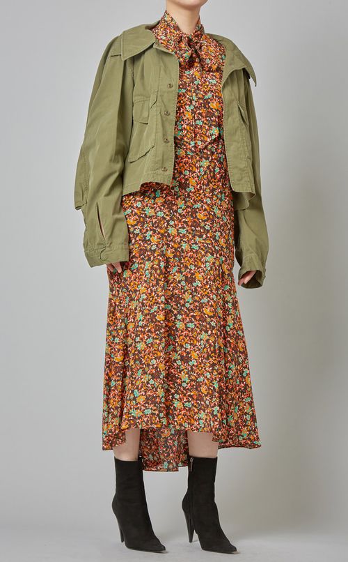 ボウタイフラワープリントワンピース