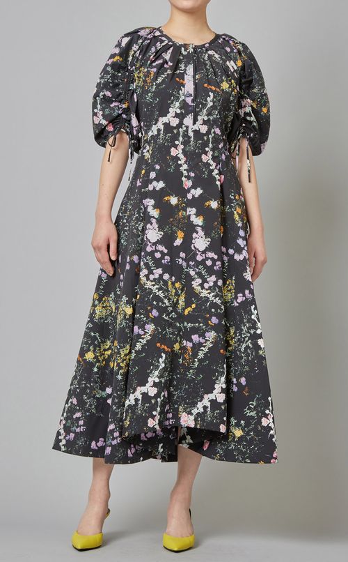 シャーリングスリーブプリントワンピース