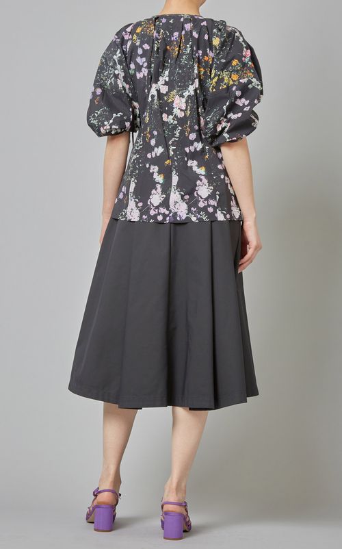 シャーリングスリーブプリントブラウス