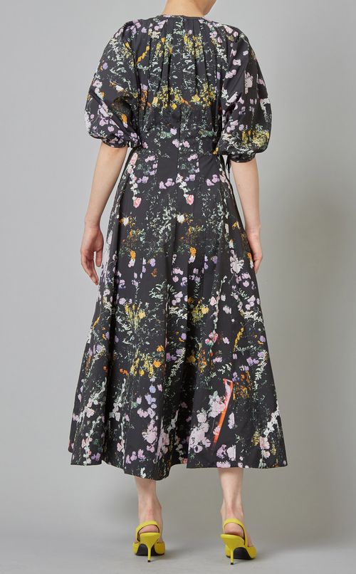 シャーリングスリーブプリントワンピース