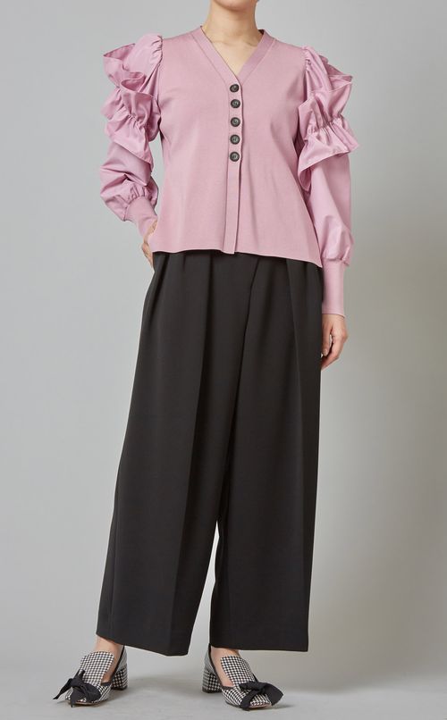 フリルショルダーニットカーディガン