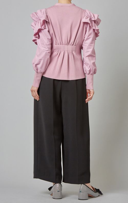 フリルショルダーニットカーディガン