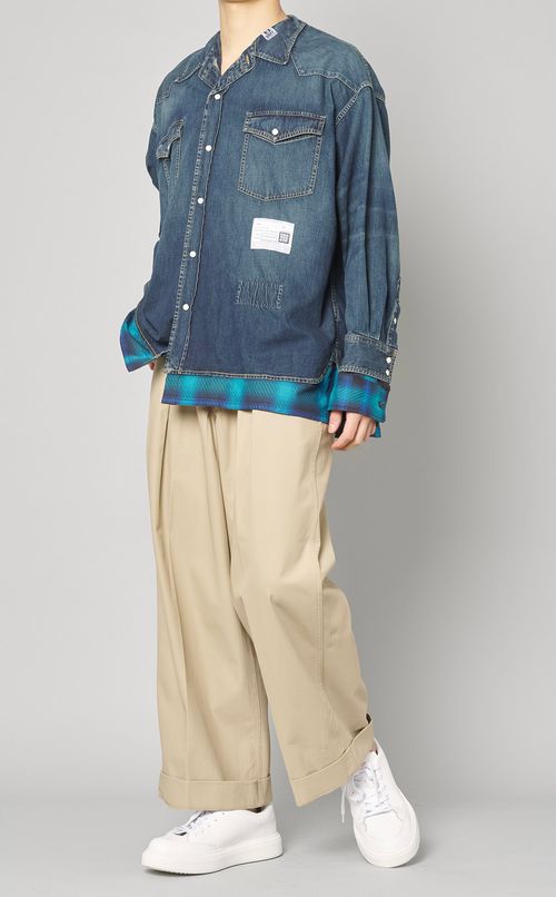 フェイクレイヤードデニムシャツ