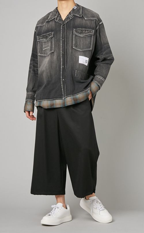 裾紐クロップドワイドパンツ