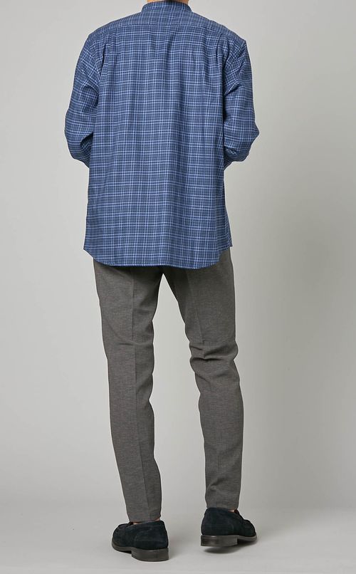 チェックノーカラーシャツ