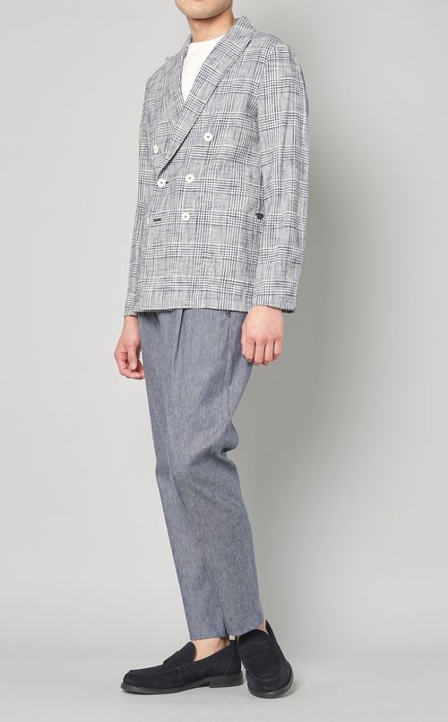 リネンチェックシングルジャケット