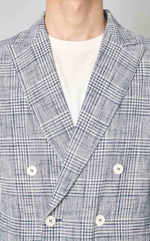 リネンチェックシングルジャケット