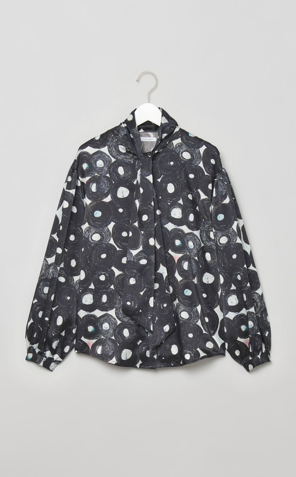 アートプリントボウタイブラウス