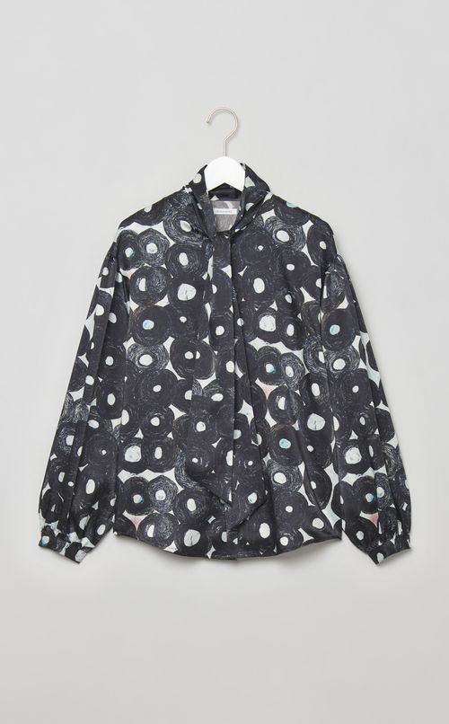 アートプリントボウタイブラウス