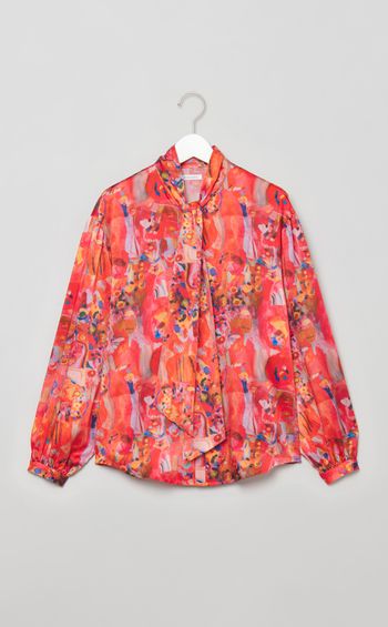 アートプリントボウタイブラウス