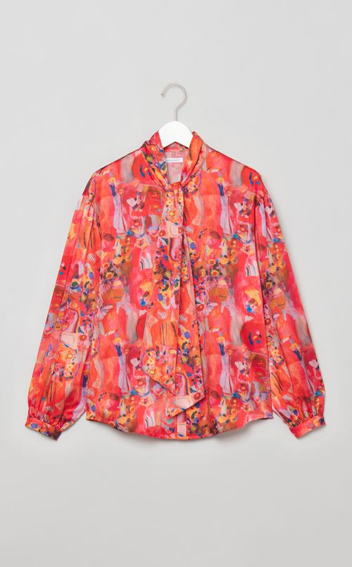 アートプリントボウタイブラウス