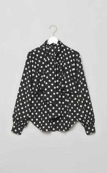 ドットボウタイラッフルブラウス