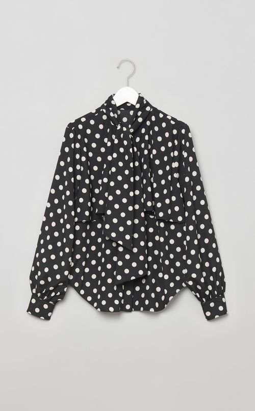 ドットボウタイラッフルブラウス