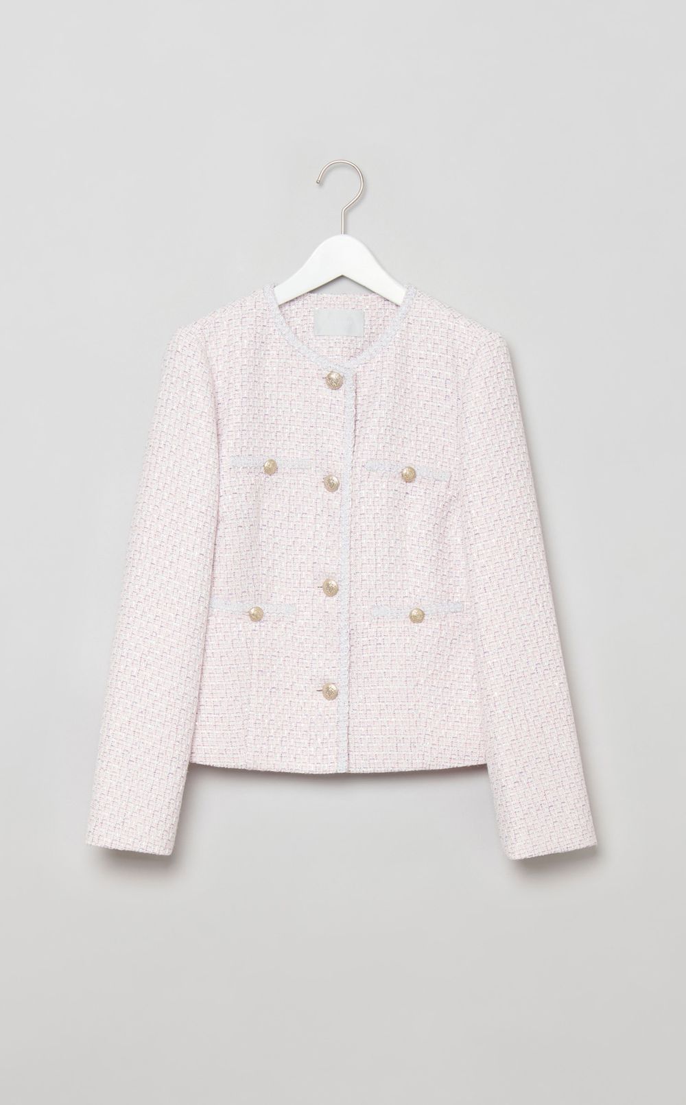 ノーカラーツイードジャケット