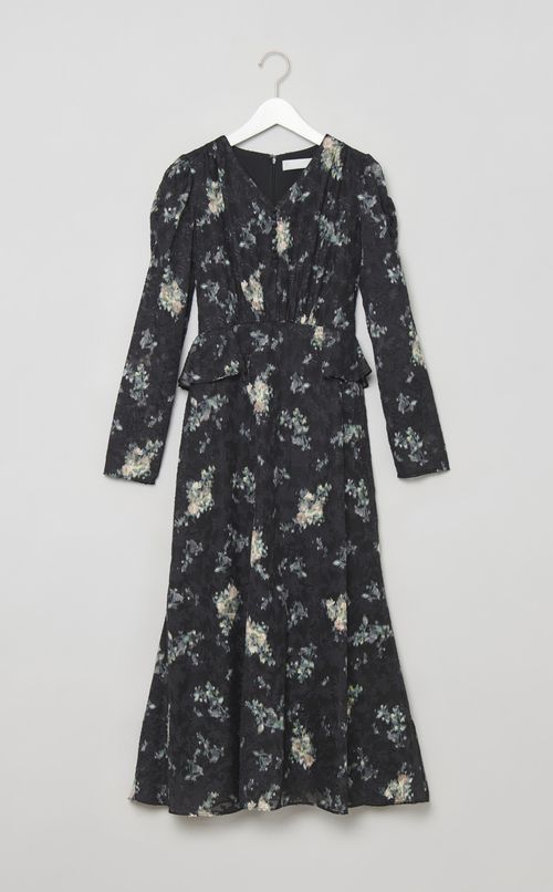 花柄ペプラムデザインワンピース