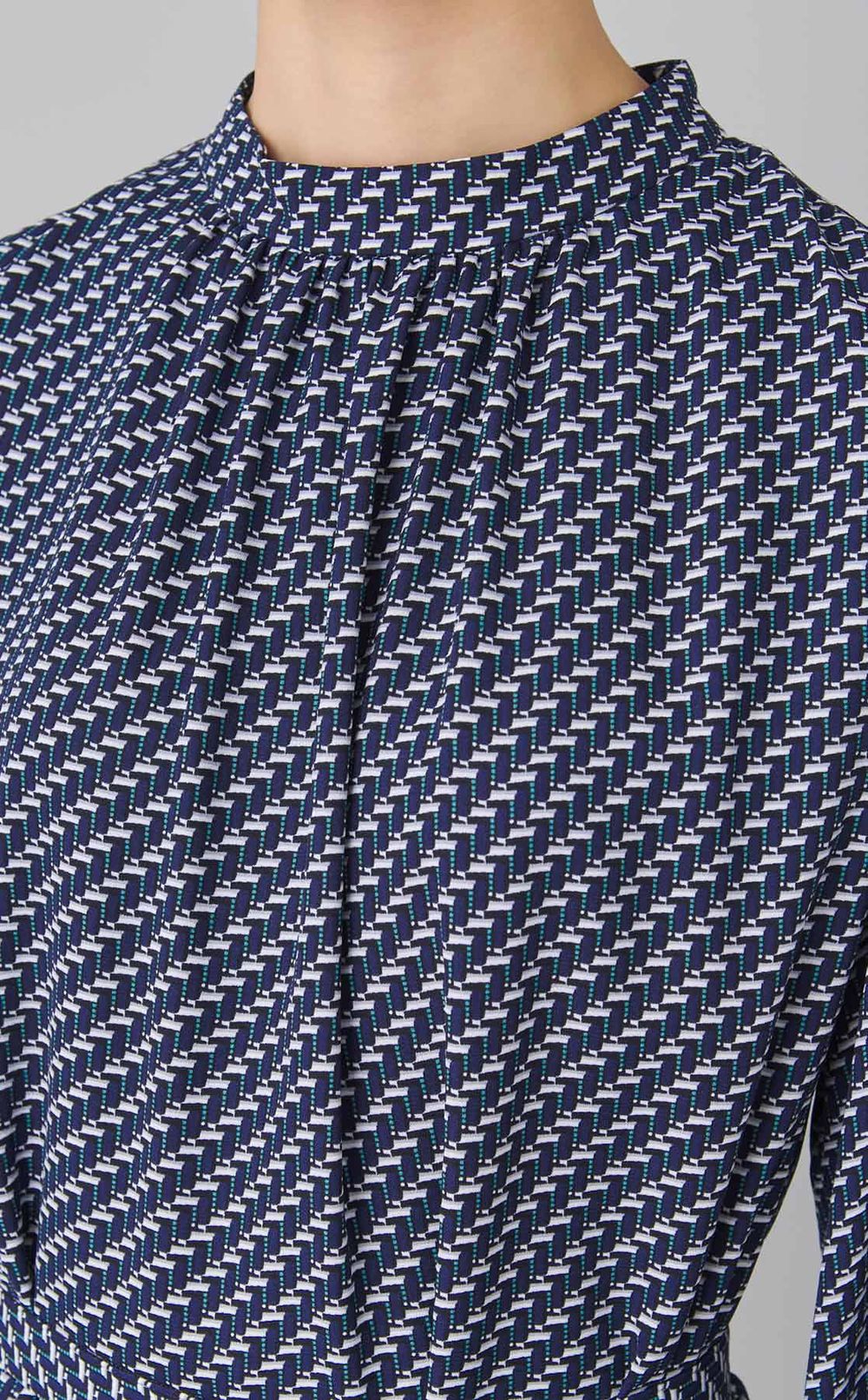 デジタルツイードスタンドネックドレス