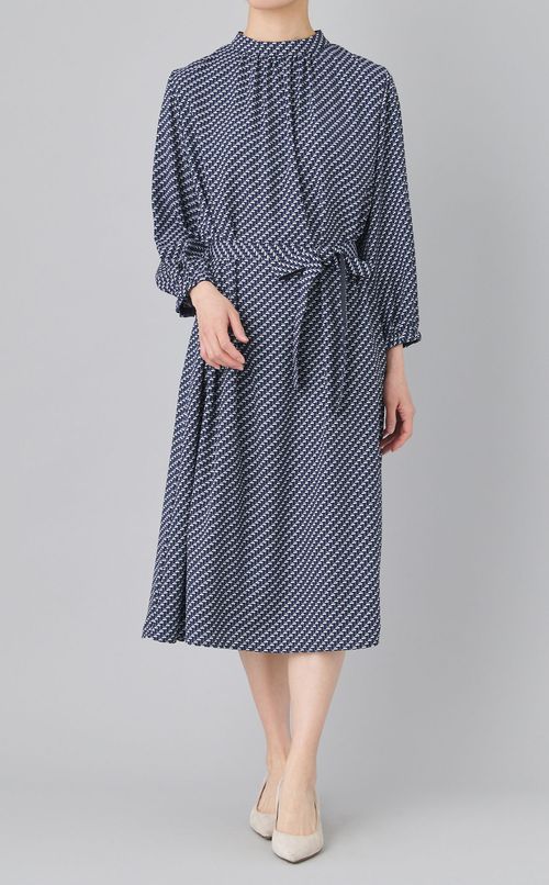 デジタルツイードスタンドネックドレス