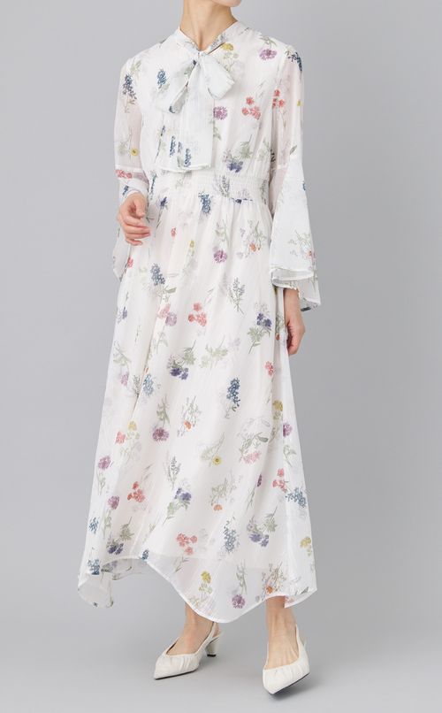 フラワープリントボウタイワンピース