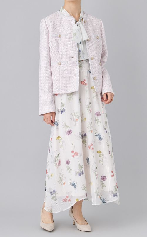 ノーカラーツイードジャケット