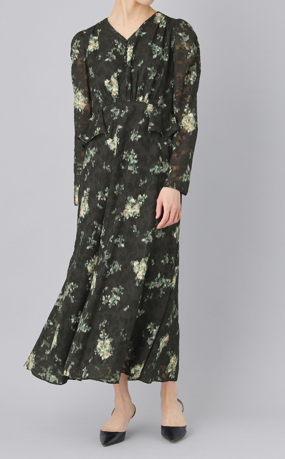 花柄ペプラムデザインワンピース