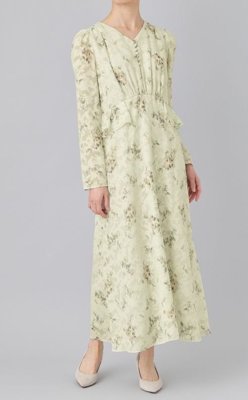 花柄ペプラムデザインワンピース