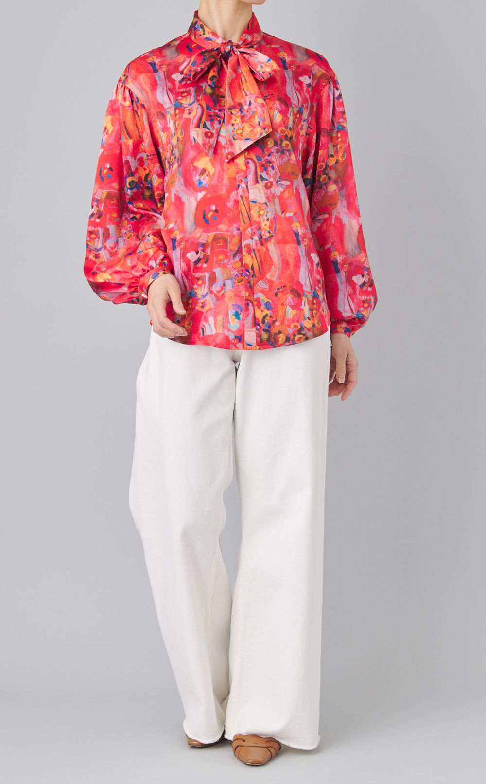 アートプリントボウタイブラウス