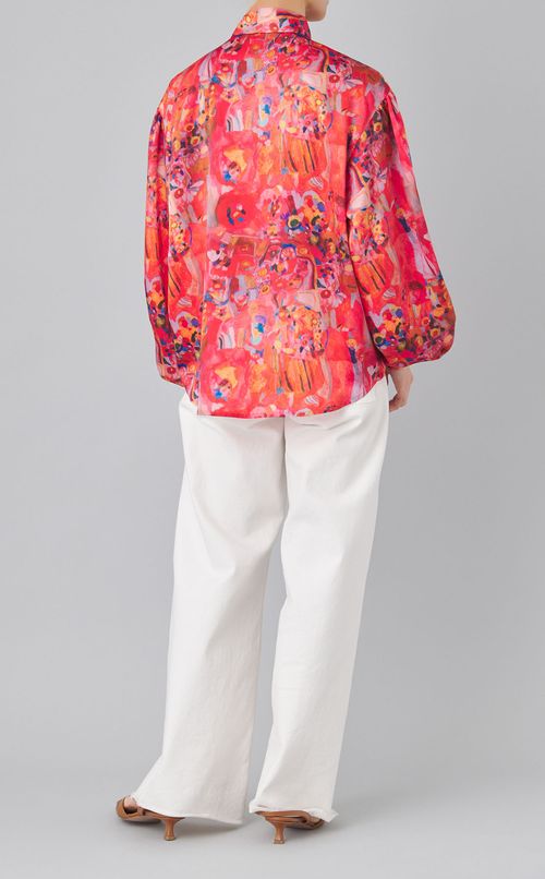 アートプリントボウタイブラウス