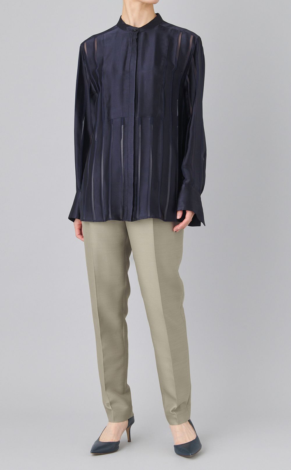 オパールボーダーバンドカラーブラウス