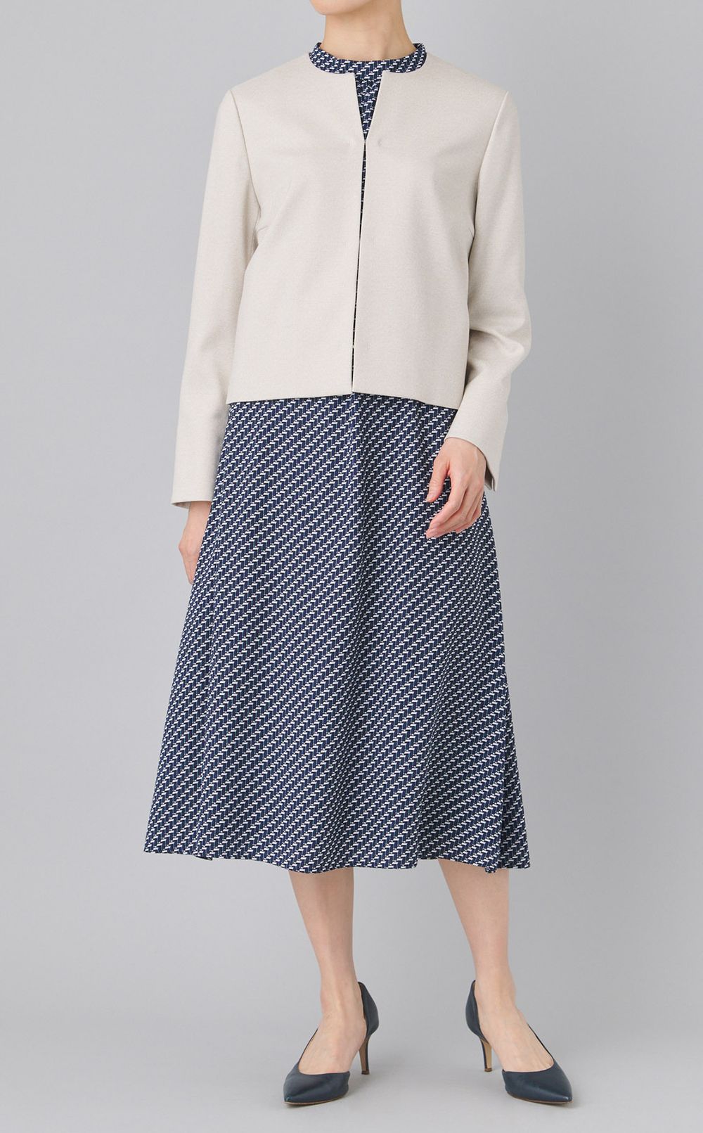 デジタルツイードスタンドネックドレス