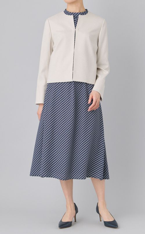 デジタルツイードスタンドネックドレス