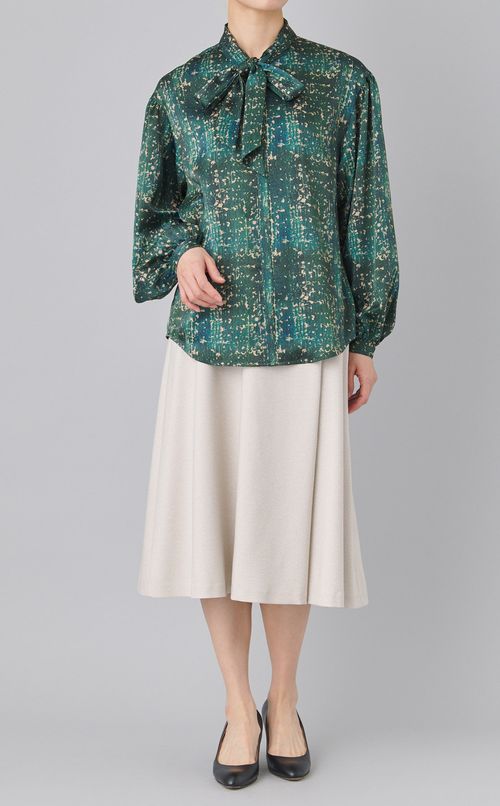 アートプリントボウタイブラウス