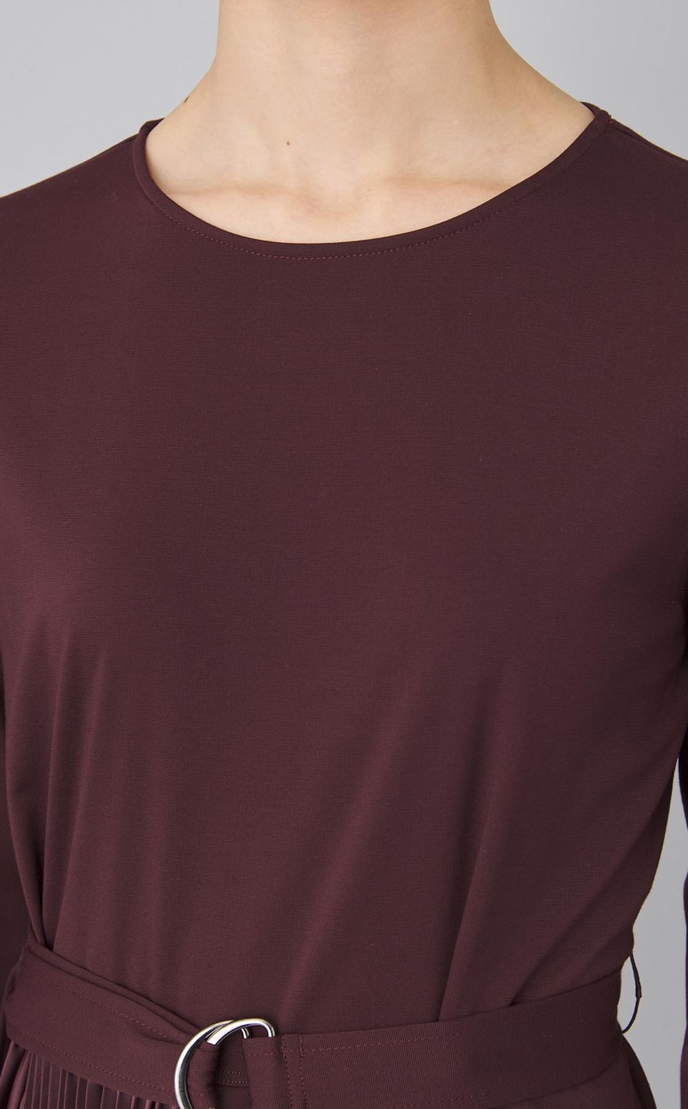 ジャージ切替プリーツベルテッドワンピース