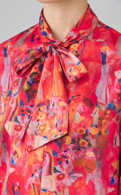 アートプリントボウタイブラウス