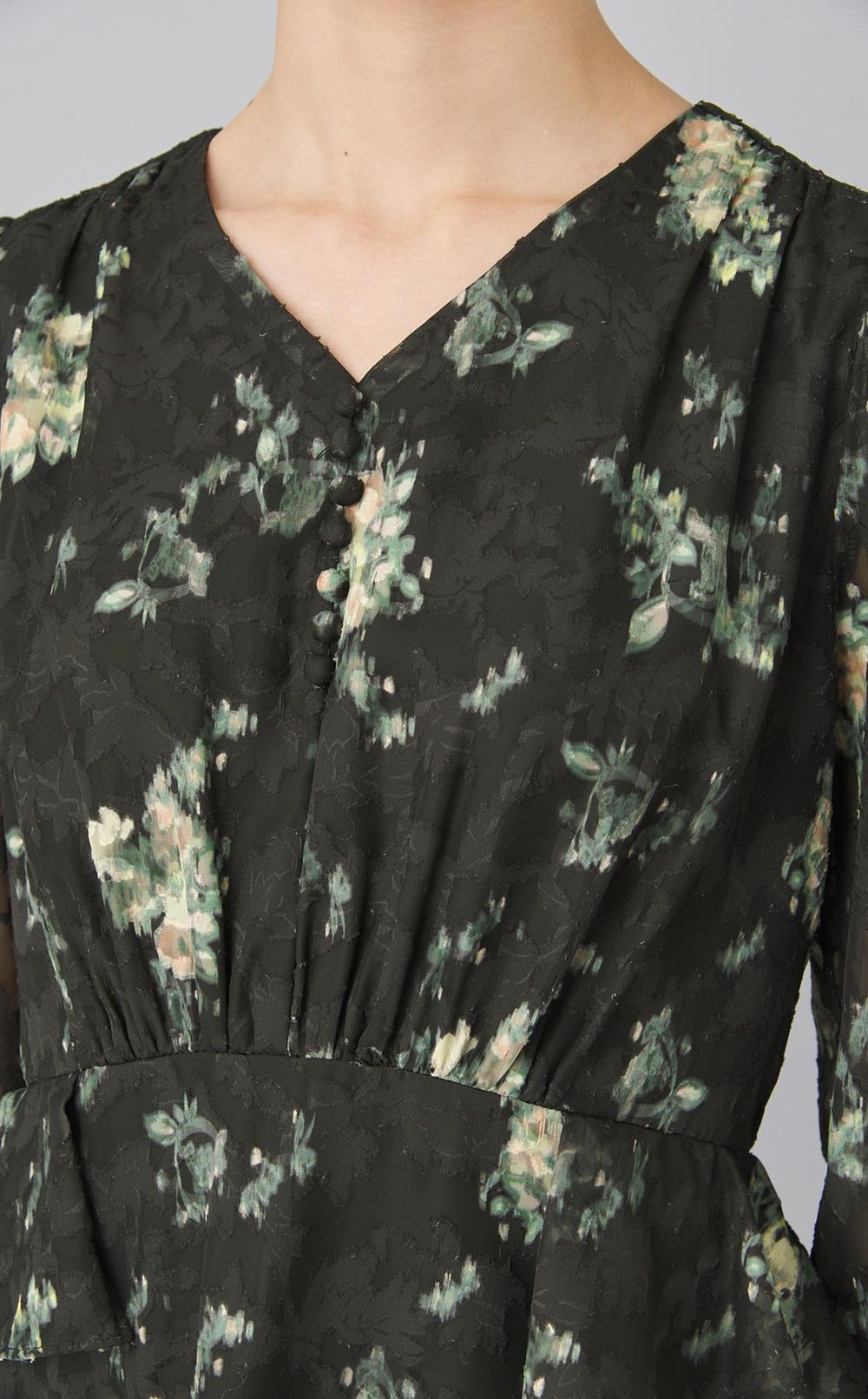 花柄ペプラムデザインワンピース