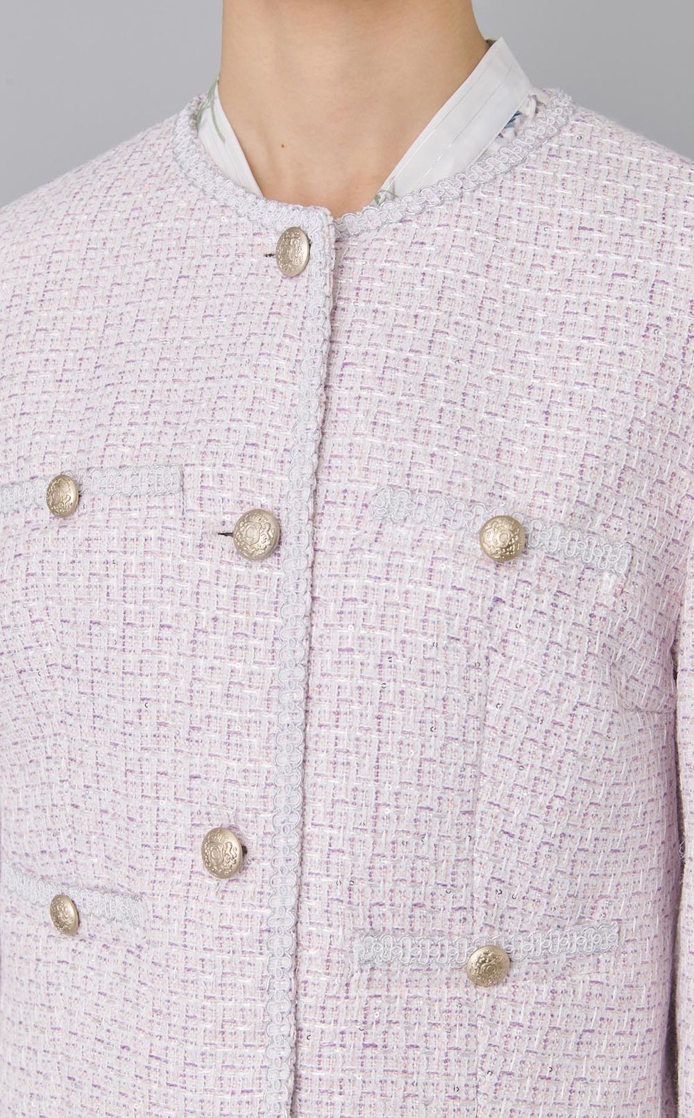 ノーカラーツイードジャケット