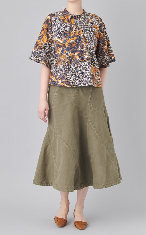 プリントハーフスリーブコットンブラウス