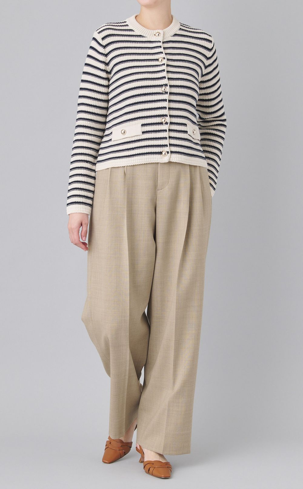 コットンボーダーニットカーディガン