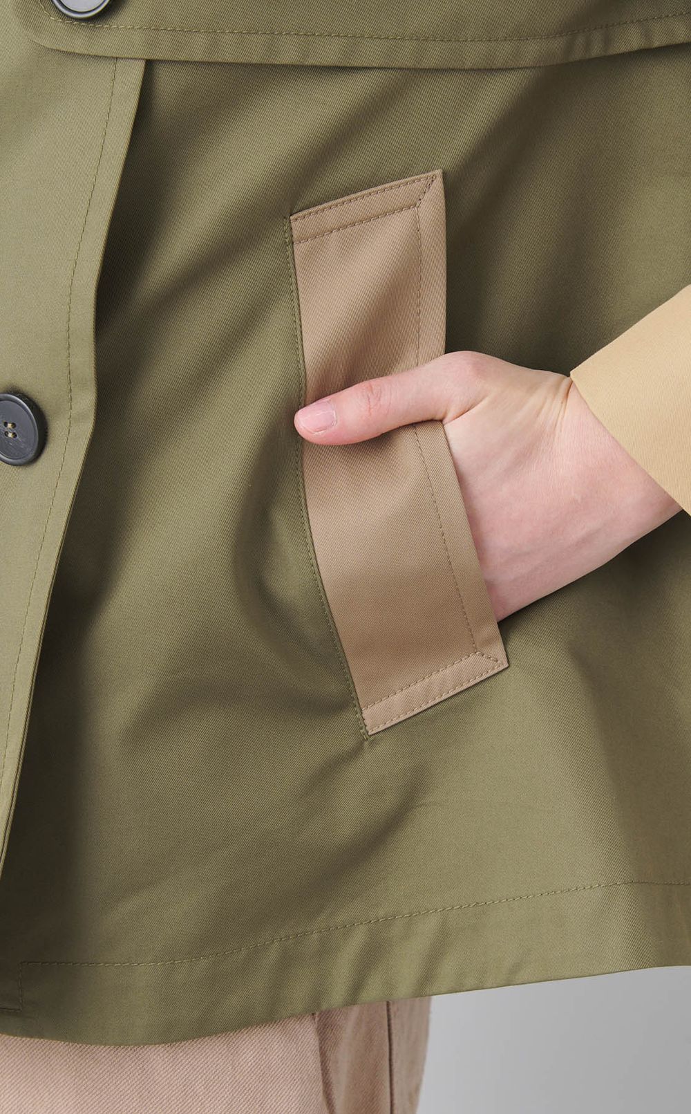 コットン配色ショートトレンチコート