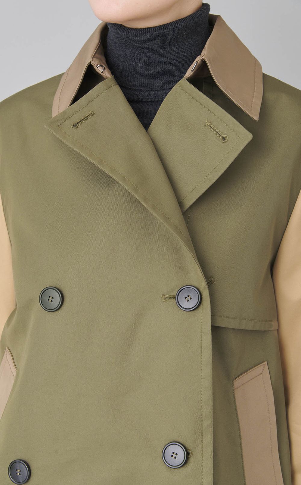 コットン配色ショートトレンチコート