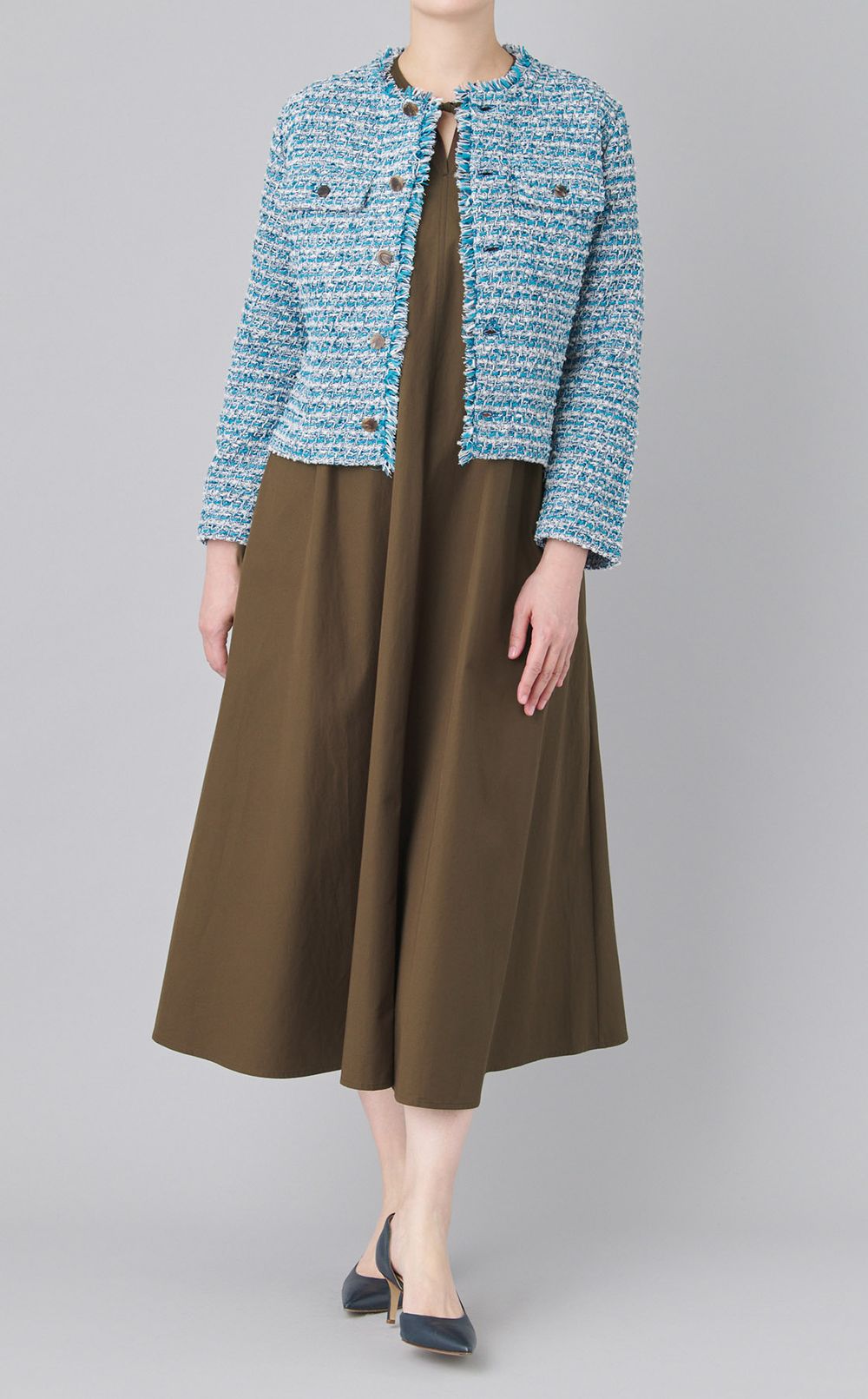 モールスキンギャザーフレアワンピース