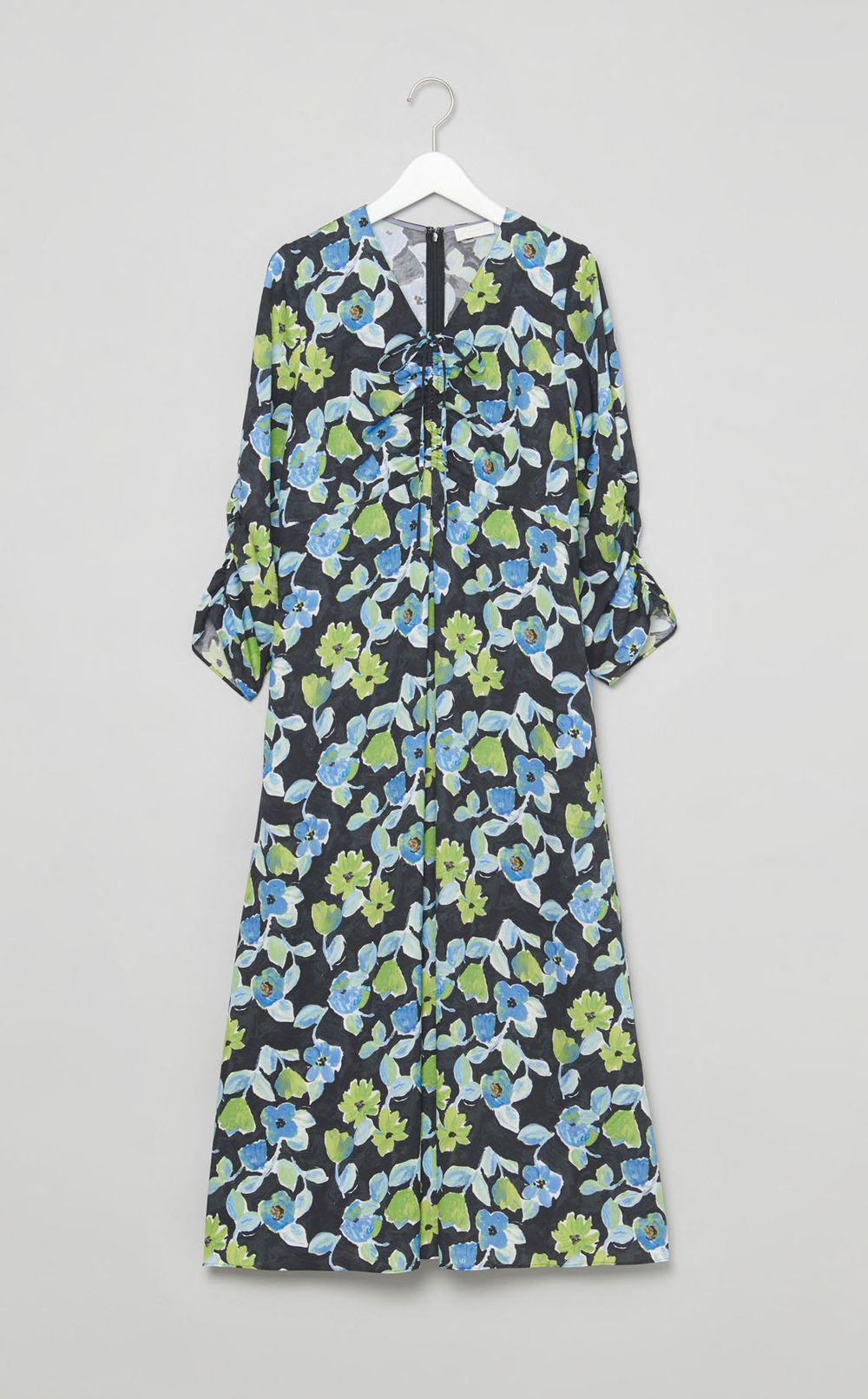フラワープリントギャザーワンピース
