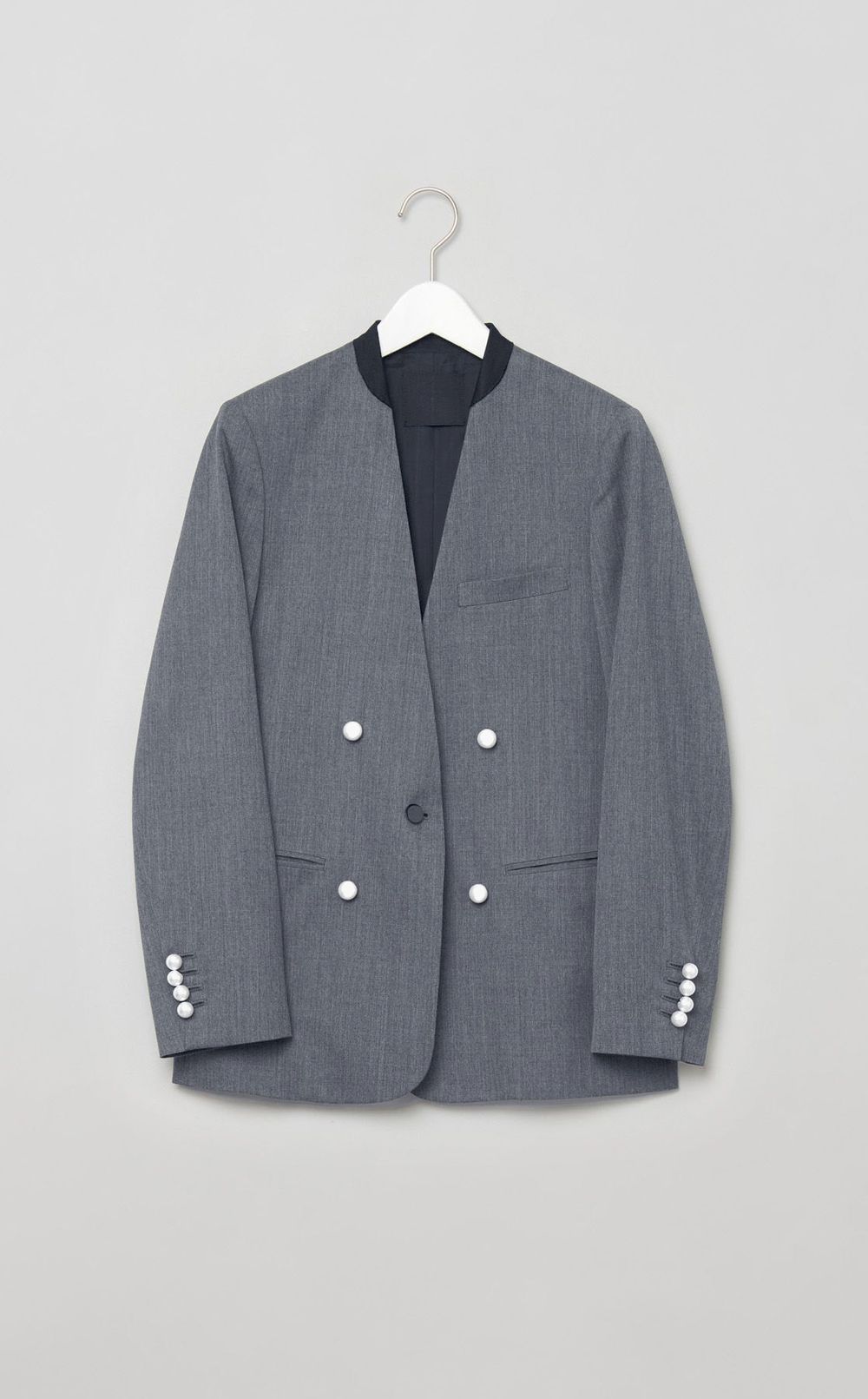 ノーカラーパールボタンジャケット