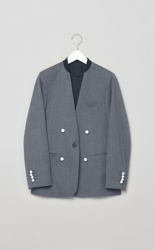 ノーカラーパールボタンジャケット