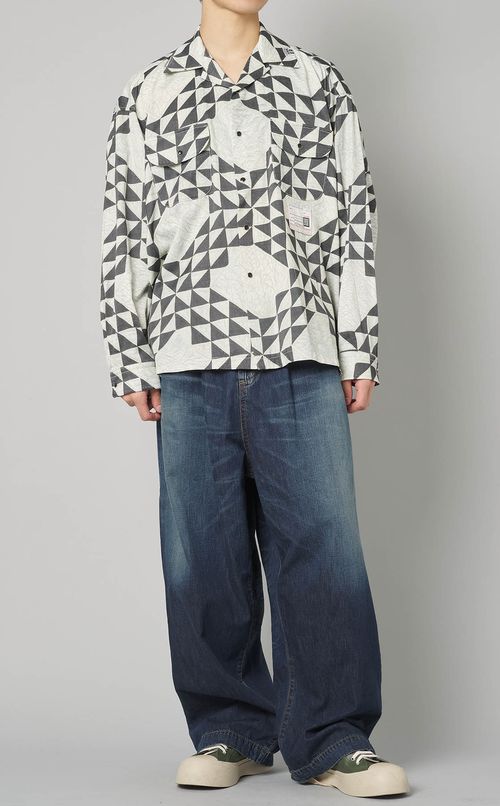 キルトプリントロングスリーブシャツ
