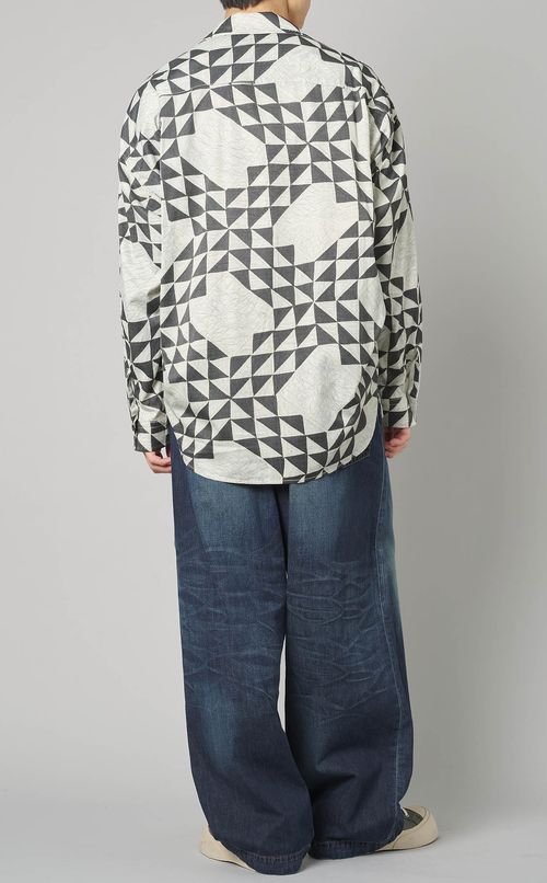 キルトプリントロングスリーブシャツ