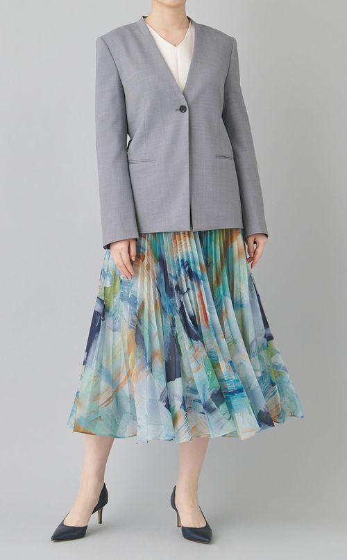 ノーカラー1ボタンジャケット