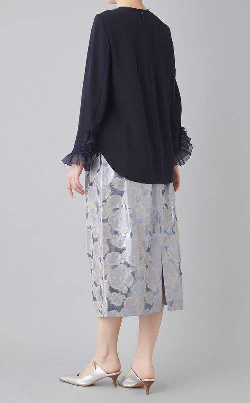 ジョーゼットフリルネックブラウス